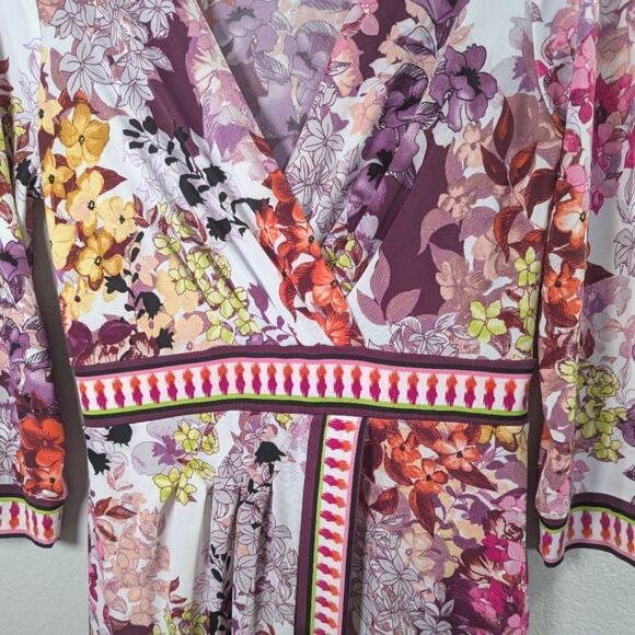 ECI pink purple multicolor floral faux wrap stretch jersey dress womens 4 Small - Picture 5 of 8